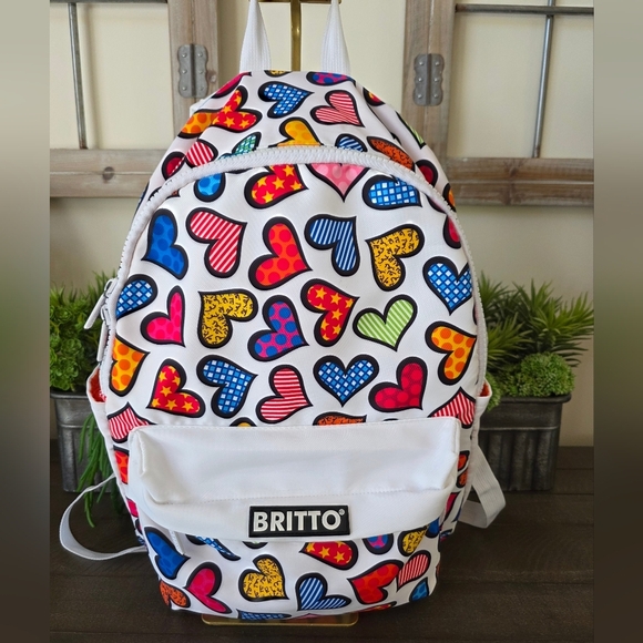 BRITTO Colorful Heart Print Backpack-Romero Britto - Picture 2 of 14